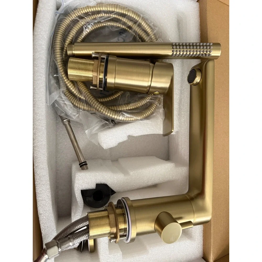 Roman Waterfall Faucet Deck Mount With‎ Handheld Sprayer 3 Holes Brass Finish